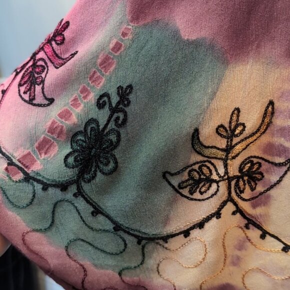 India Boutique Tie Dye Rayon Dress Umbrella Cover Up Embroidered Sleeveless O/S - Picture 12 of 16